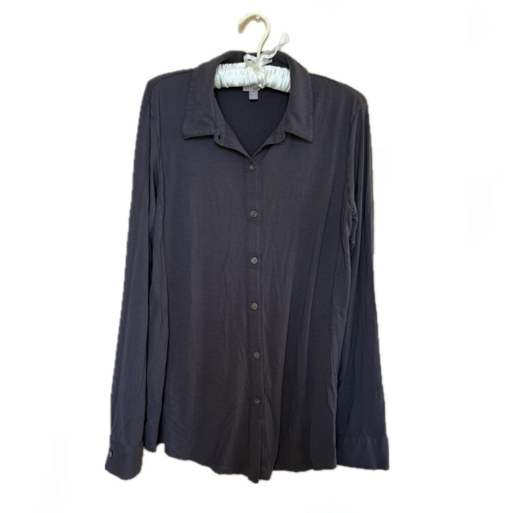 Women’s Ultra Soft Rayon Button-Down Long-sleeve Collar Shirt Gray Charcoal